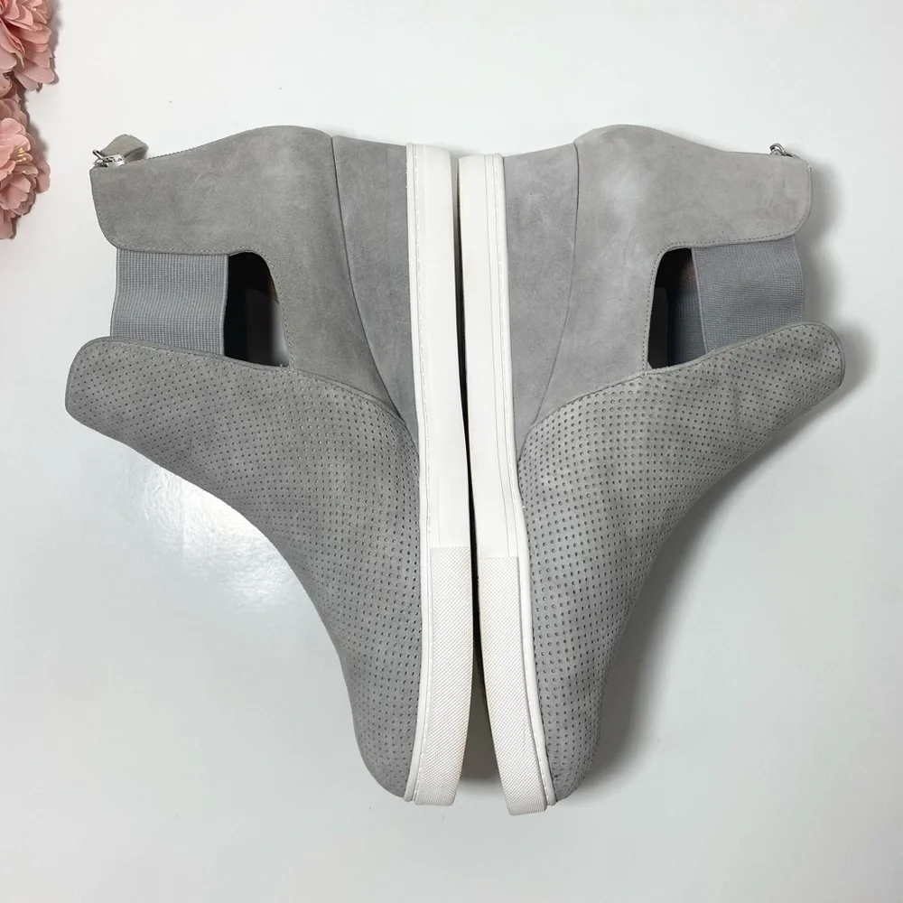 Linea Paolo AMANDA Grey Suede Perforated Elastic Gore Cut Out Wedge Sneakers